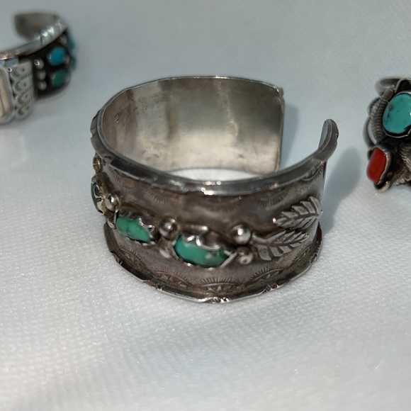 SILVER AND TURQUOISE CUFF BRACELET VINTAGE - Picture 8 of 14